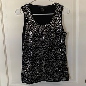 BRAND NEW 89th and Madison Black and Shite Sparkly Cheetah Print Tank Top